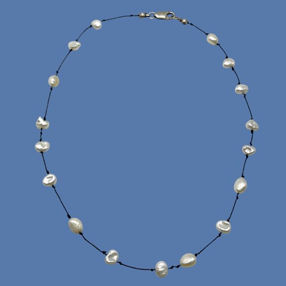 Baroque Freshwater Pearl Necklace Black Cord Casual Beach Cruise Minimalist Boho - Picture 9 of 10